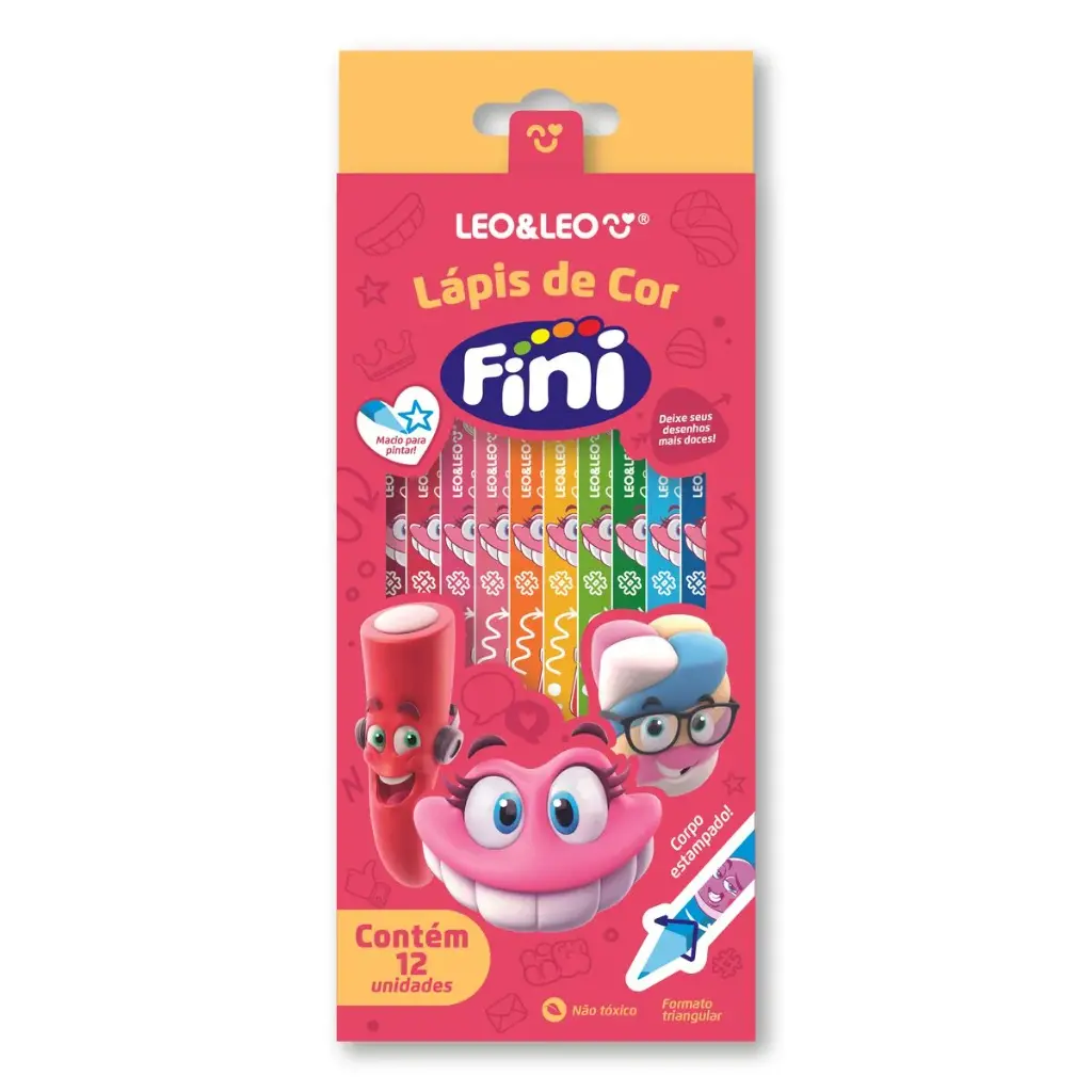 Lápis De Cor Triangular Estampado Fini - Caixa C/12 Unid. Leo&leo