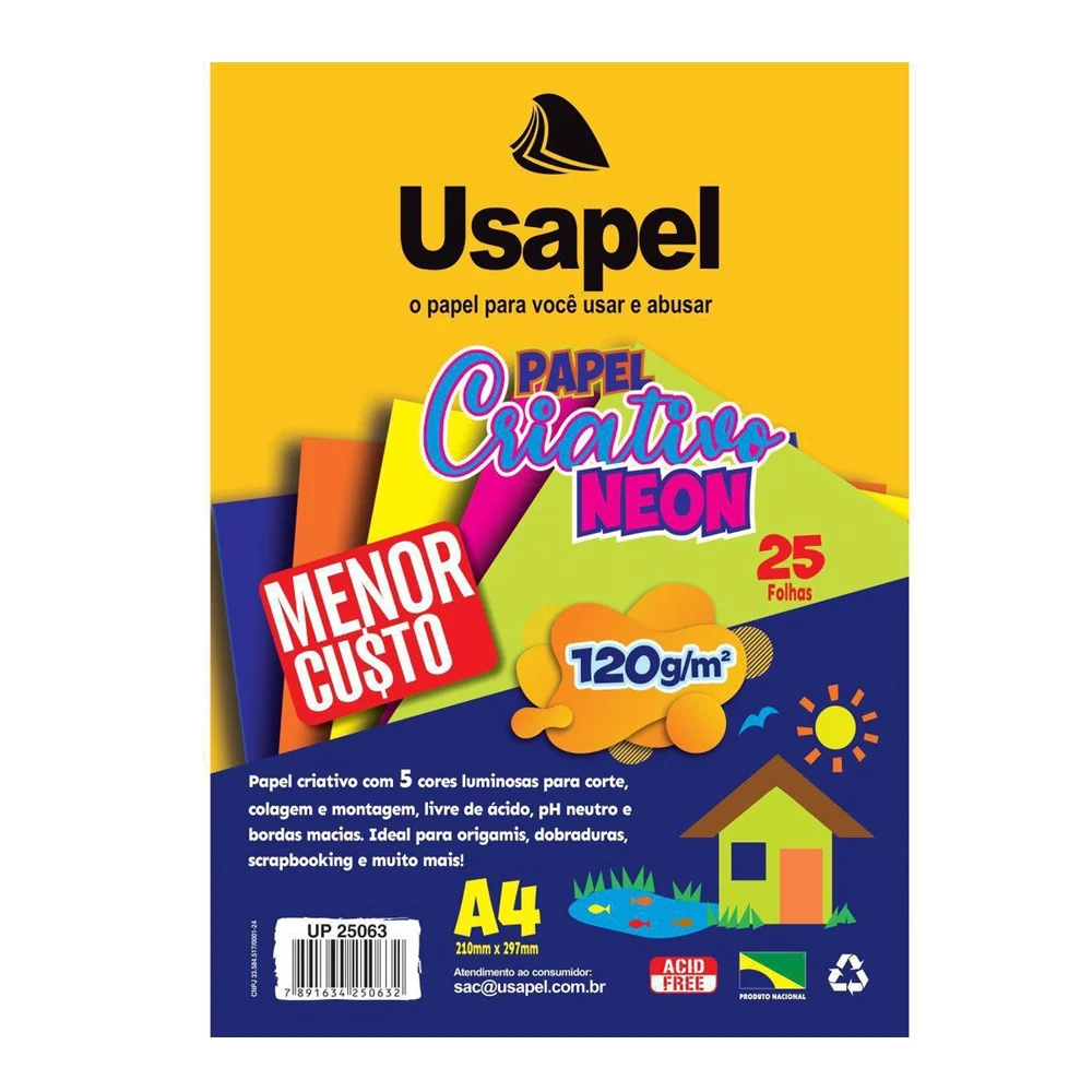PAPEL CRIATIVO NEON A4 C/5CORES 120G C