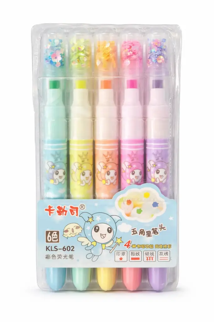 Marca Texto com Carimbos de Estrelas fofo 6 cores - Papelaria Fofa