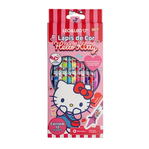 LÁPIS DE COR CORES DOS PERSONAGENS HELLO KITTY 12 CORES TRIANGULAR LEO&LEO