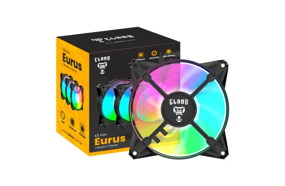 KIT C/ 3 COOLER FAN EURUS - (1 MASTER FAN / 2 SLAVES) - 4PIN MOLEX - CLANM