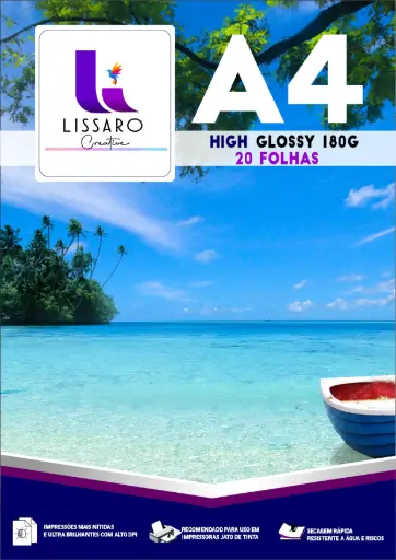 PAPEL FOTO HIGH GLOSSY 180G A4 PACOTE C/ 20FLS P/ IMPRESSORA TINTA 