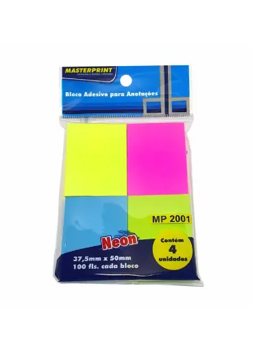BLOCO ADESIVO ANOTACAO 37,5X50MM NEON 4 CORES 4X100FOLHAS 
